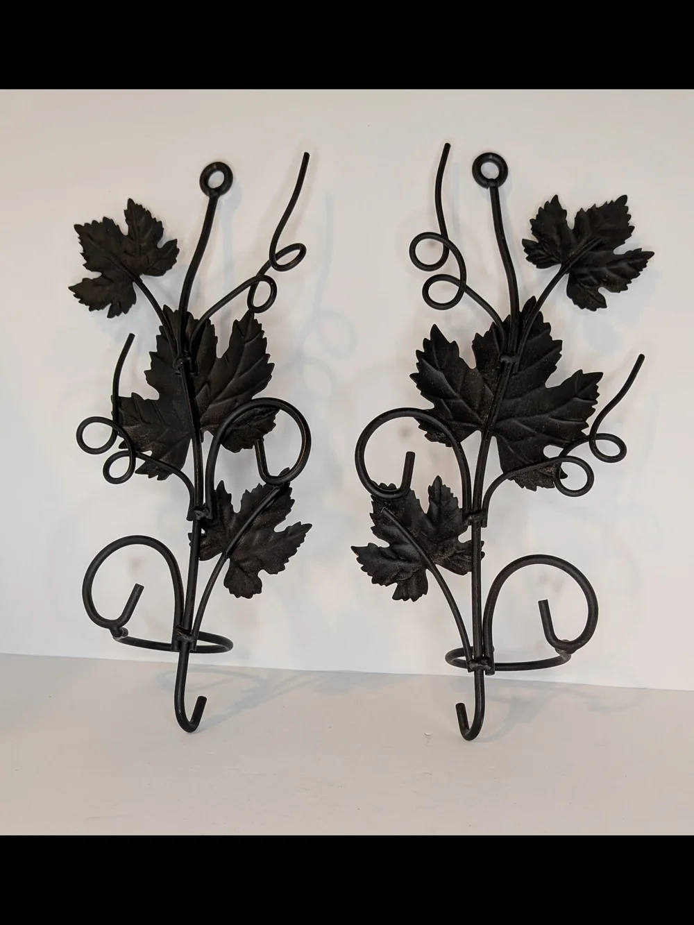 2 Bronze Colored Grape Leaf Designed Candle Holders and Hook Made For The Wall